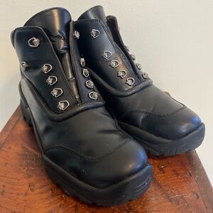 Vintage 1990s Versace Men’s 8 Women’s 9.5 Medusa Black Leather Chunky Boots